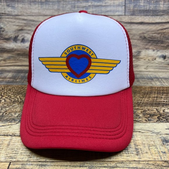 Southwest Airlines Mens Trucker Hat Red Snapback Throwback Logo Baseball Cap - Picture 2 of 8
